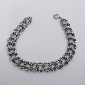 Vtg Sterling Silver Double Curb Link Charm Bracelet 7” / .4” / 18g